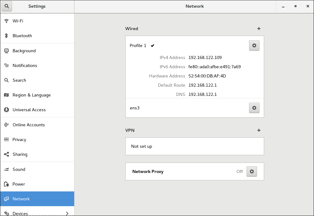 Opening the Network Settings Window