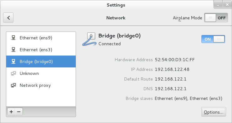 The NetworkManager Graphical User Interface with Bridge