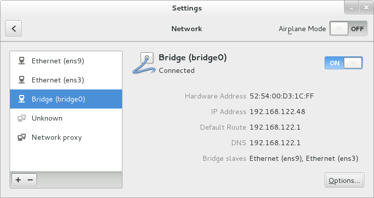 带有 Bridge 的 NetworkManager 图形用户界面