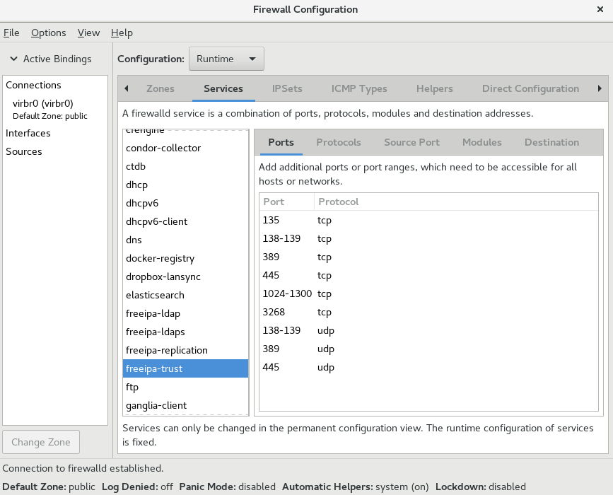 firewall-config のサービスタブ