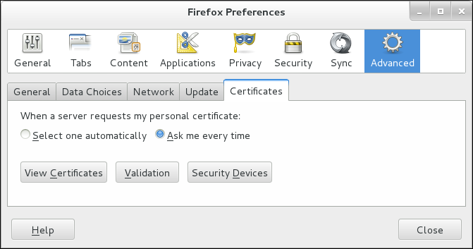Firefox 中的 certificate 选项卡