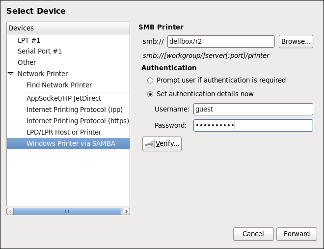 Ajouter une imprimante SMB