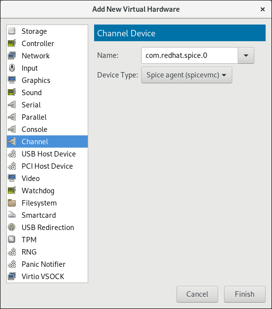 Selecting the SPICE agent channel device