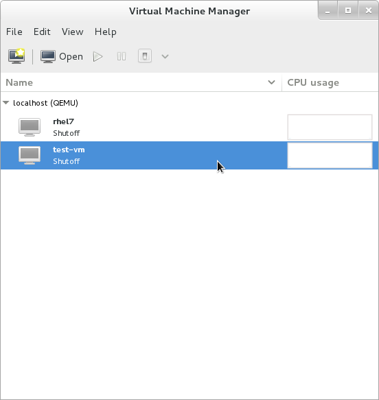 Virtual Machine Manager のメインウィンドウ