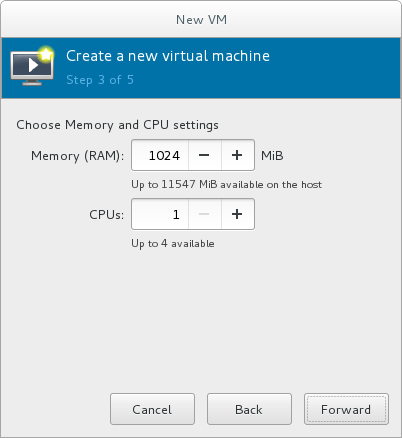 メモリーおよび CPU の設定