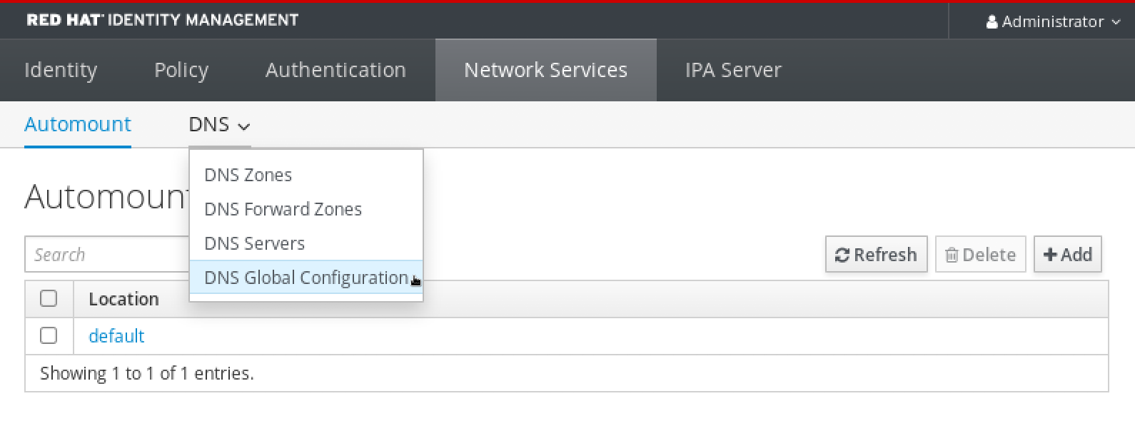 Selecting DNS Forward Zones from the DNS menu