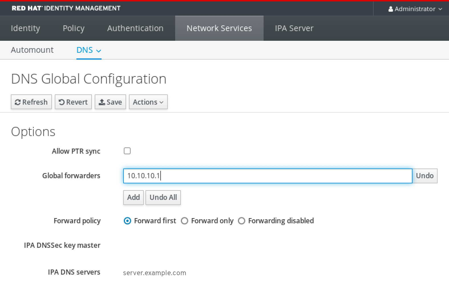 Entering the IP address of the global forwarder