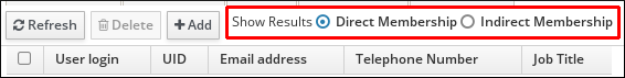 显示"Show Results"旁边的"Direct Membership"和"Indirect Membership"选项旁边的单选按钮的屏幕截图