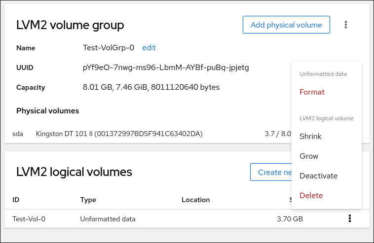 Image displaying the details of the existing logical volume.