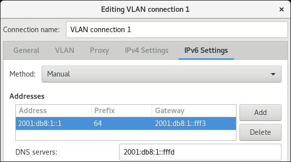vlan IPv6 settings nm connection editor