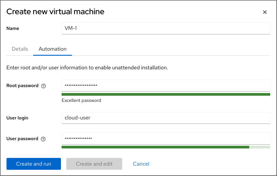 Image displaying the Automation tab of the Create new virtual machine dialog box.