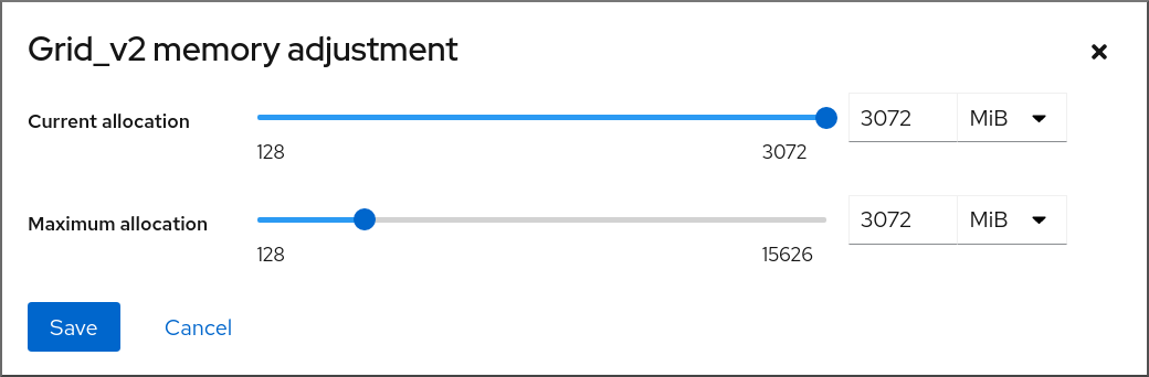 Image displaying the VM memory adjustment dialog box.