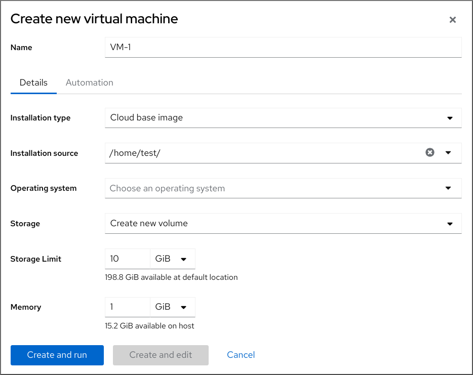 Create new virtual machine using cloud-init ダイアログボックスを表示するイメージ。