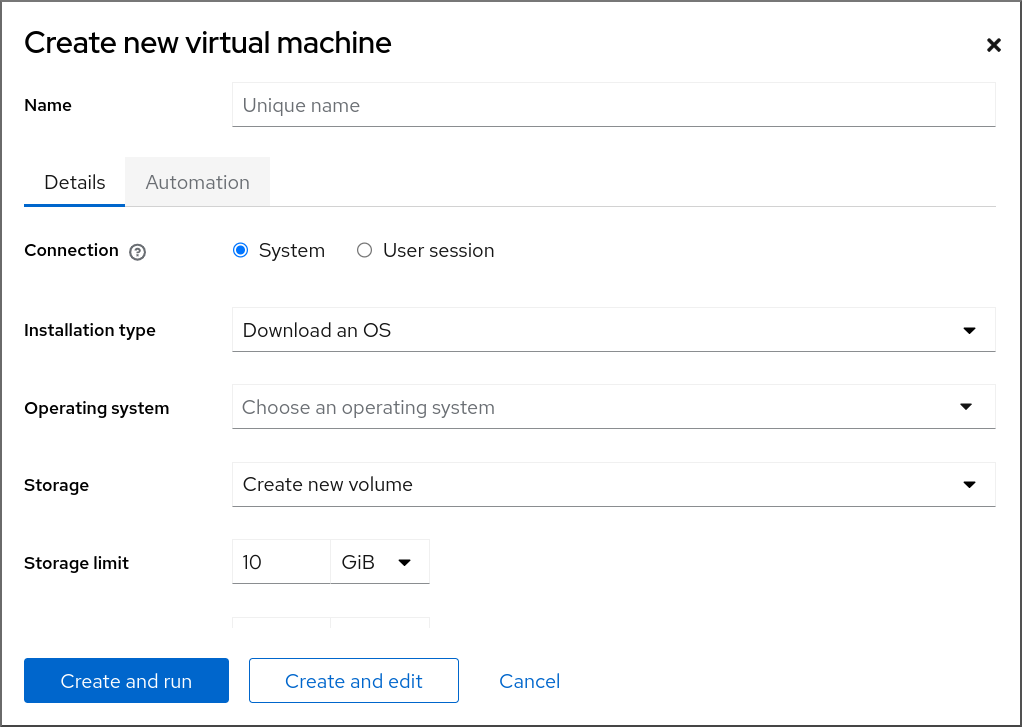 Create new virtual machine(새 가상 머신 만들기) 대화 상자를 표시하는 이미지.