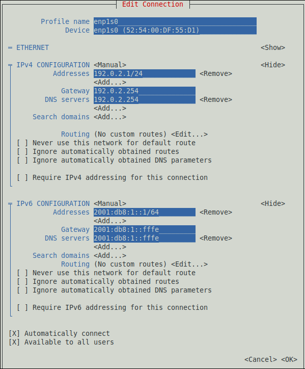 add connection in nmtui