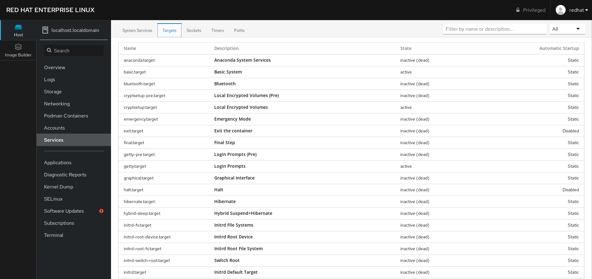 managing services web console