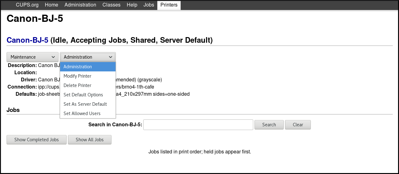 lp nie jest w stanie wydrukować pliku server-error-not-accepting-jobs