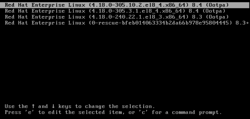 커널 부팅 메뉴 rhel8