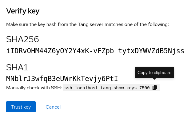 RHEL web console: Verify Tang key