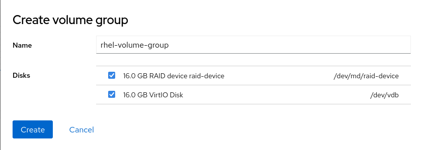 cockpit create volume group