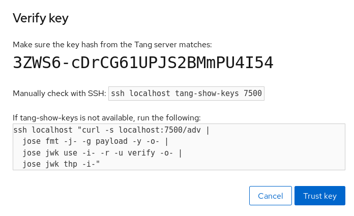 RHEL web console: Verify Tang key