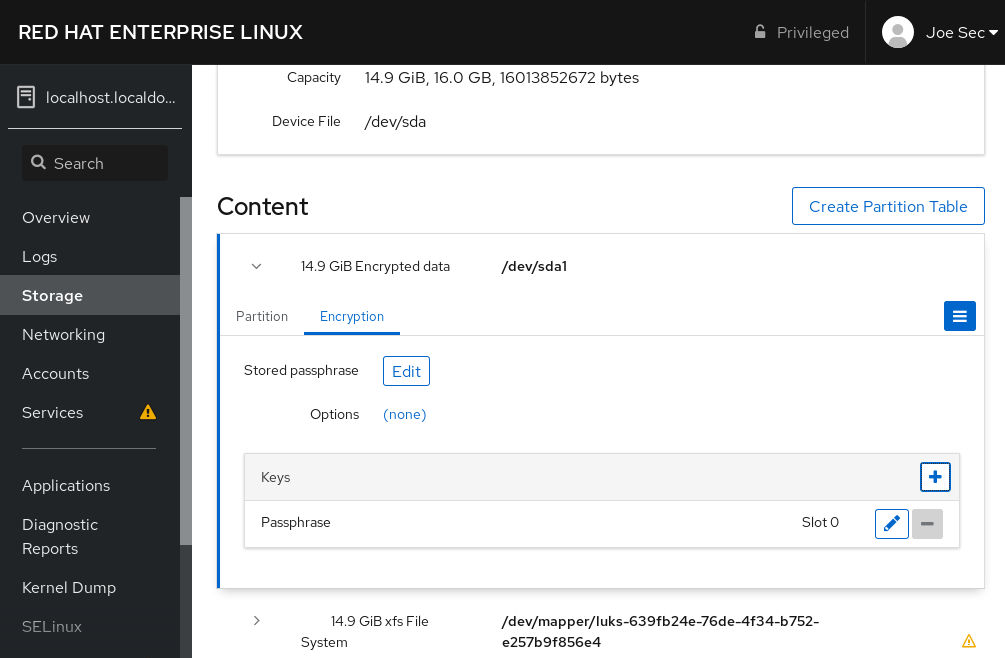 RHEL web console: Encryption