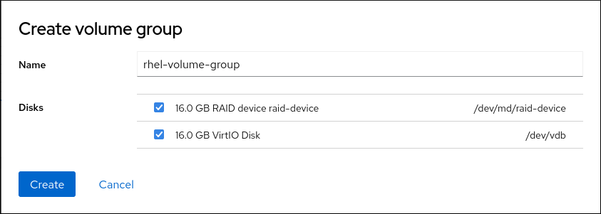 cockpit create volume group