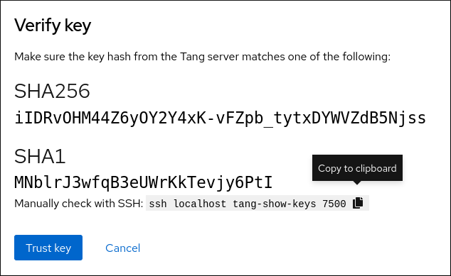 RHEL Web コンソール - Tang 鍵の確認