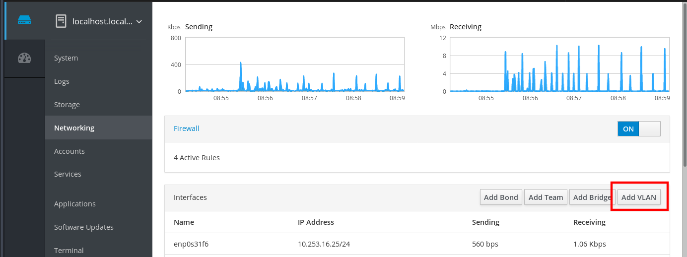 cockpit adicionar vlan