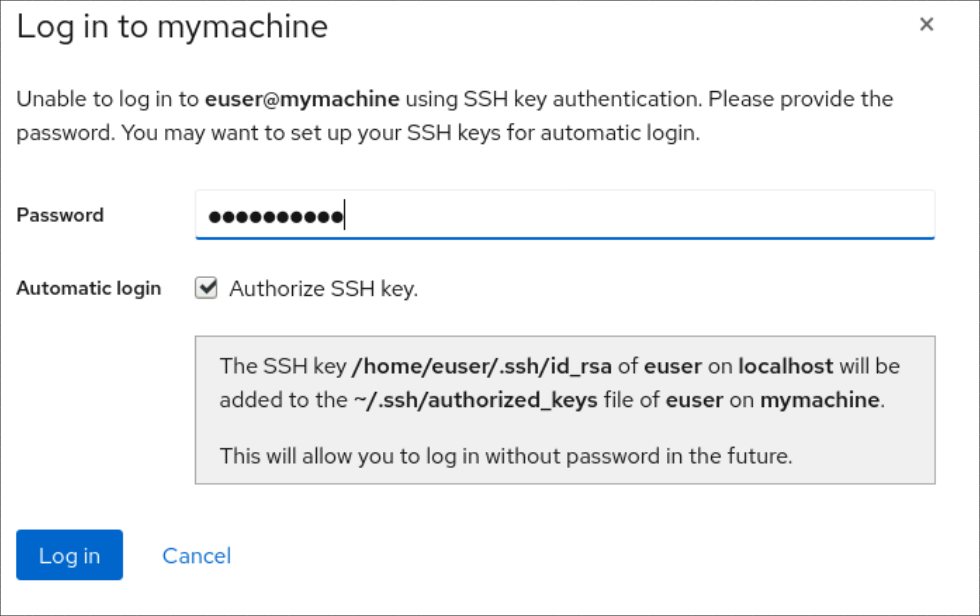 Log in to a host dialog windows