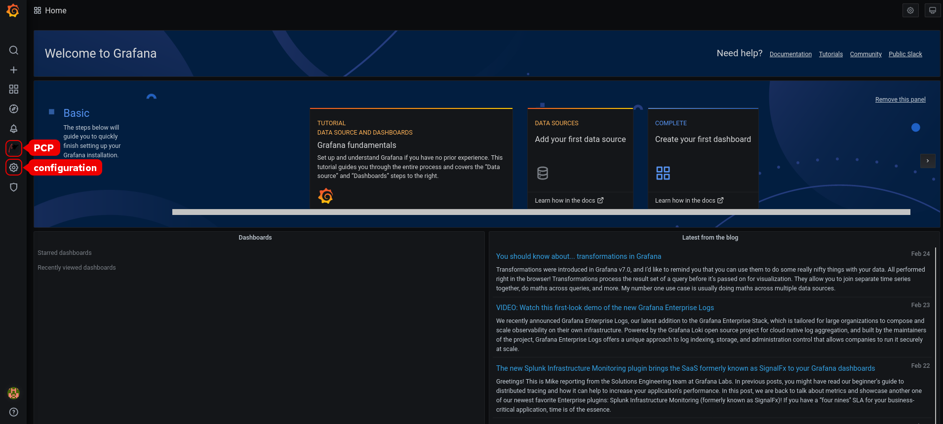 Grafana 홈 대시보드