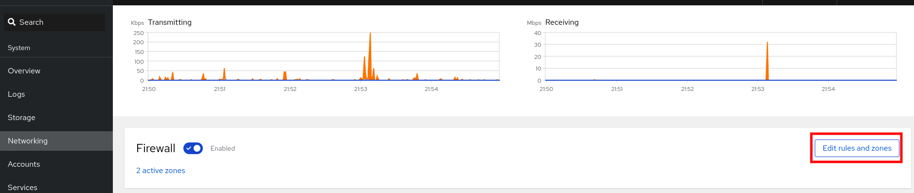 Edit firewall rules and zones in the web console