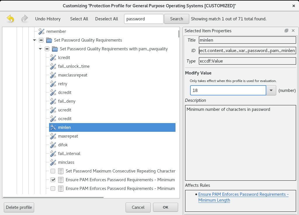 Customizing a rule in the OSPP profile