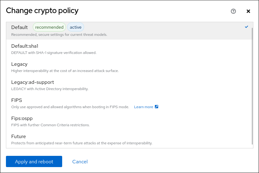 The web console: Change the system-wide cryptographic policy