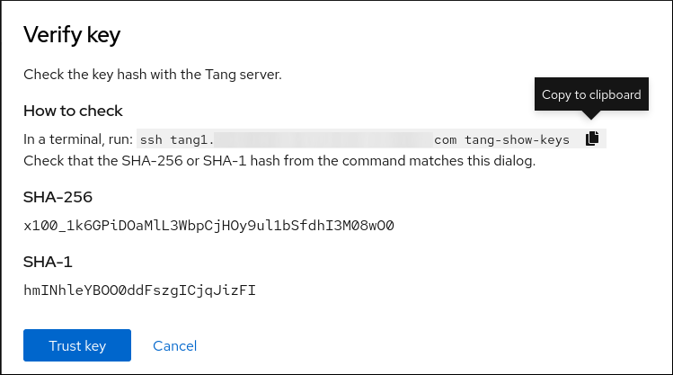 RHEL Web コンソール - Tang 鍵の確認