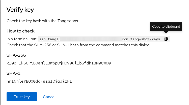 RHEL web 控制台：验证 Tang 键