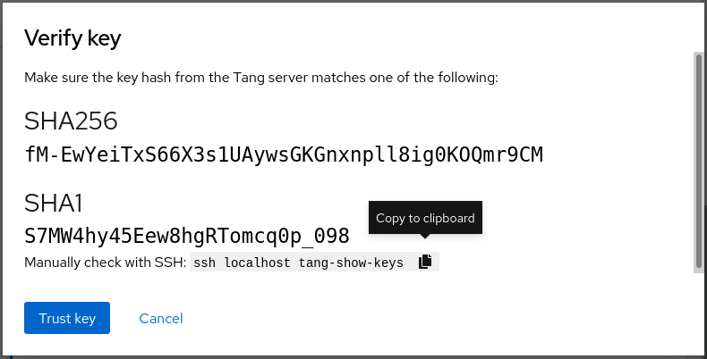 RHEL web console: Verify Tang key