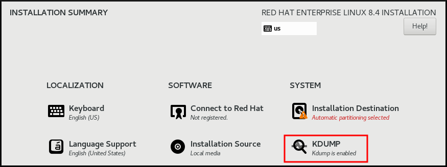 在 RHEL 安装过程中启用 kdump