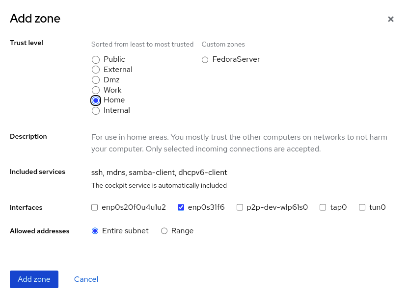 Add a firewall zone