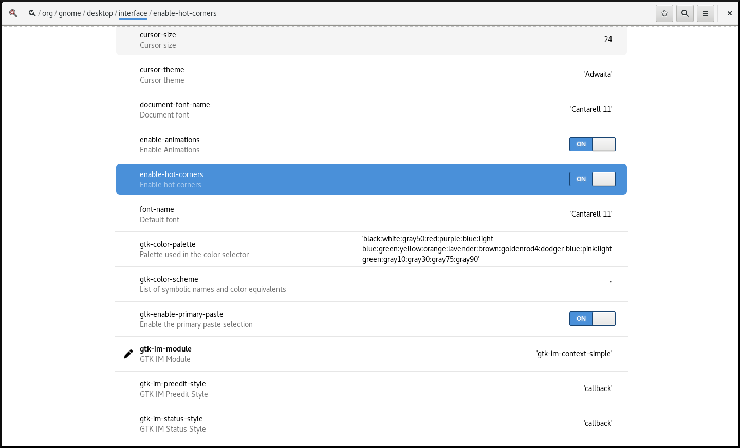 dconf enable hot corners 1