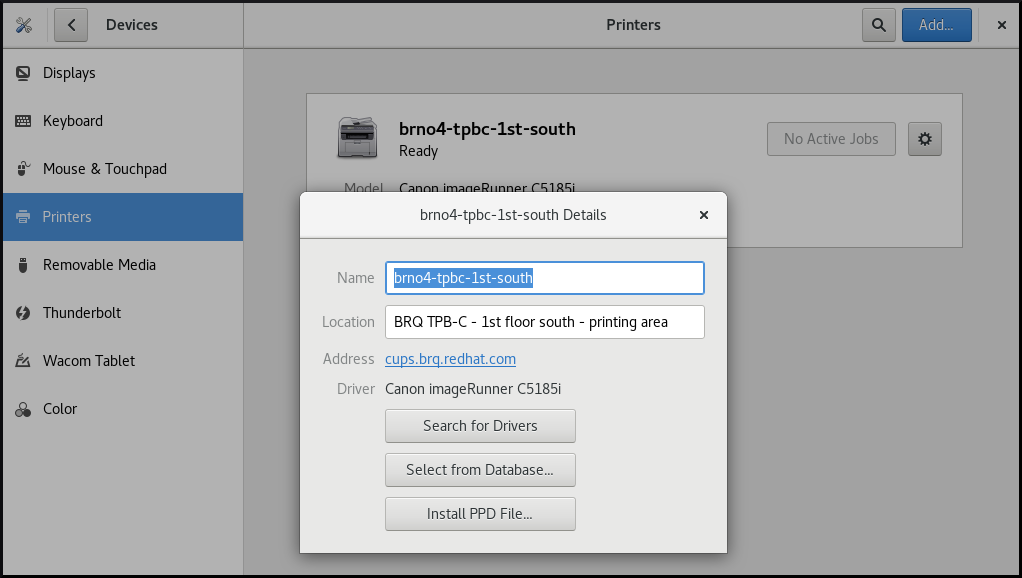 gnome control center printer details more