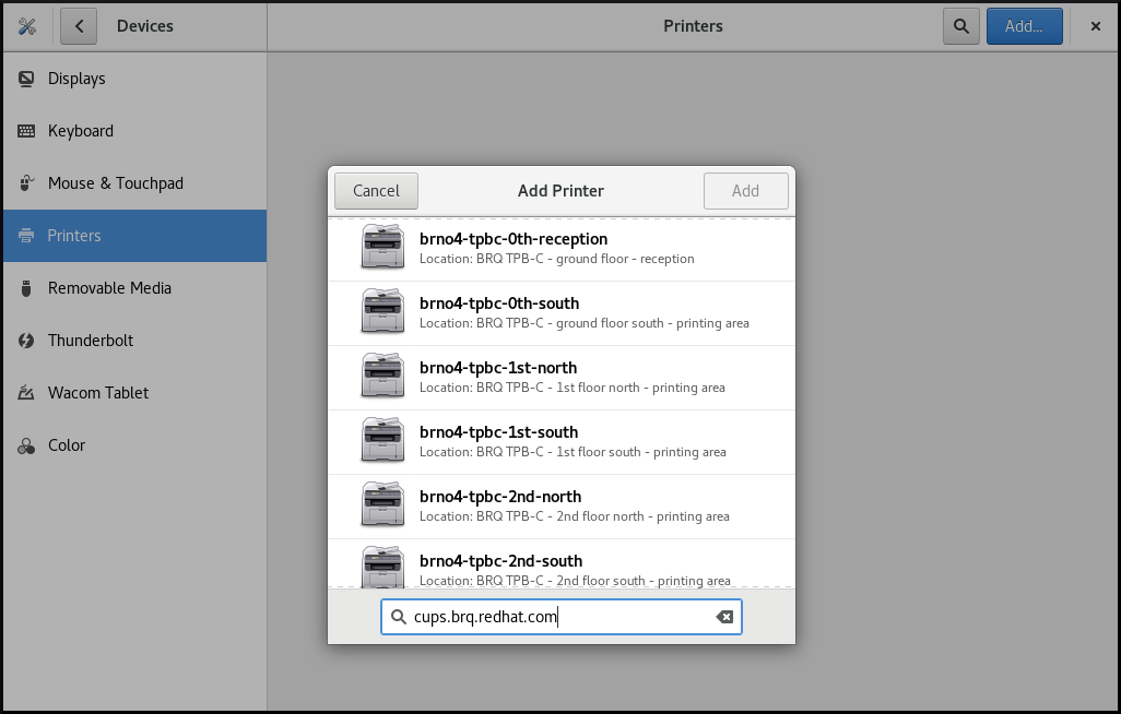 gnome control center add network printer