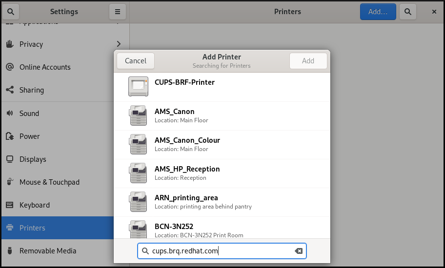 gnome control center add network printer 9