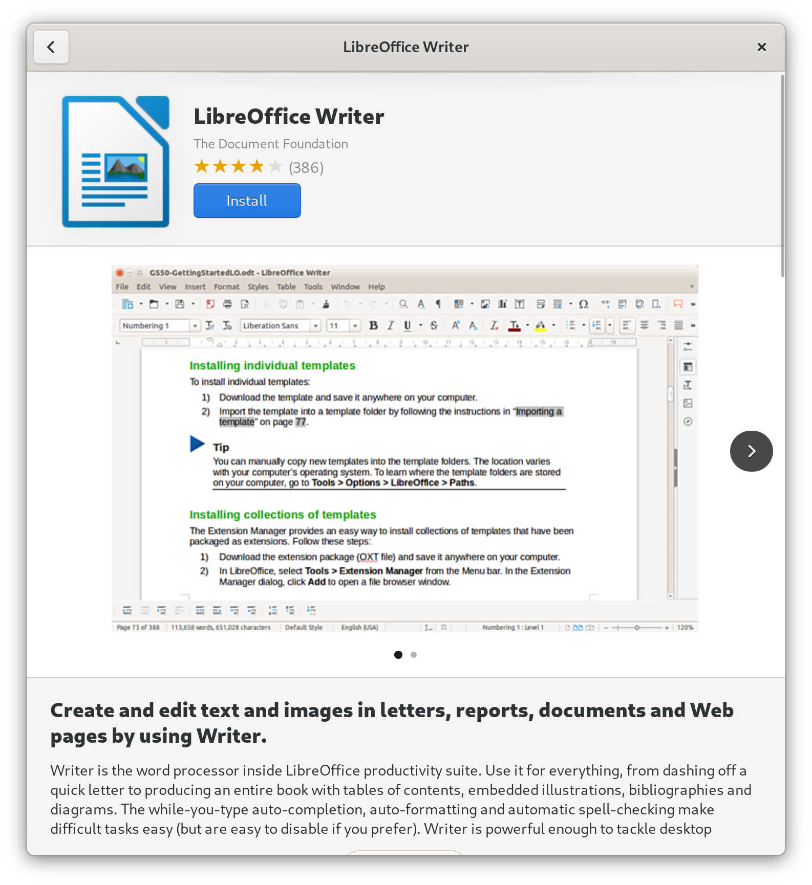 LibreOffice Writer dans le logiciel