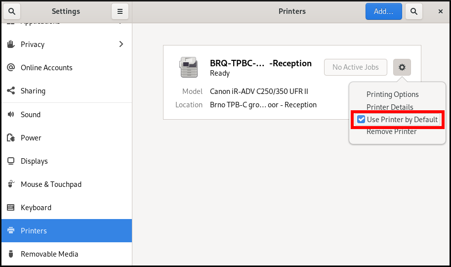 GNOME 控制中心默认打印机 9