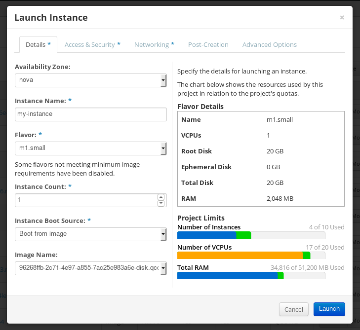 composer openstack start instance