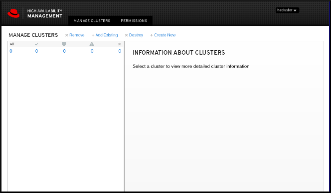 The Manage Clusters page