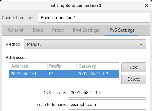bond IPv6 settings nm connection editor