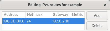Route statique IPv4 dans l'éditeur de connexion nm