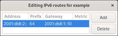 Route statique IPv6 dans l'éditeur de connexion nm